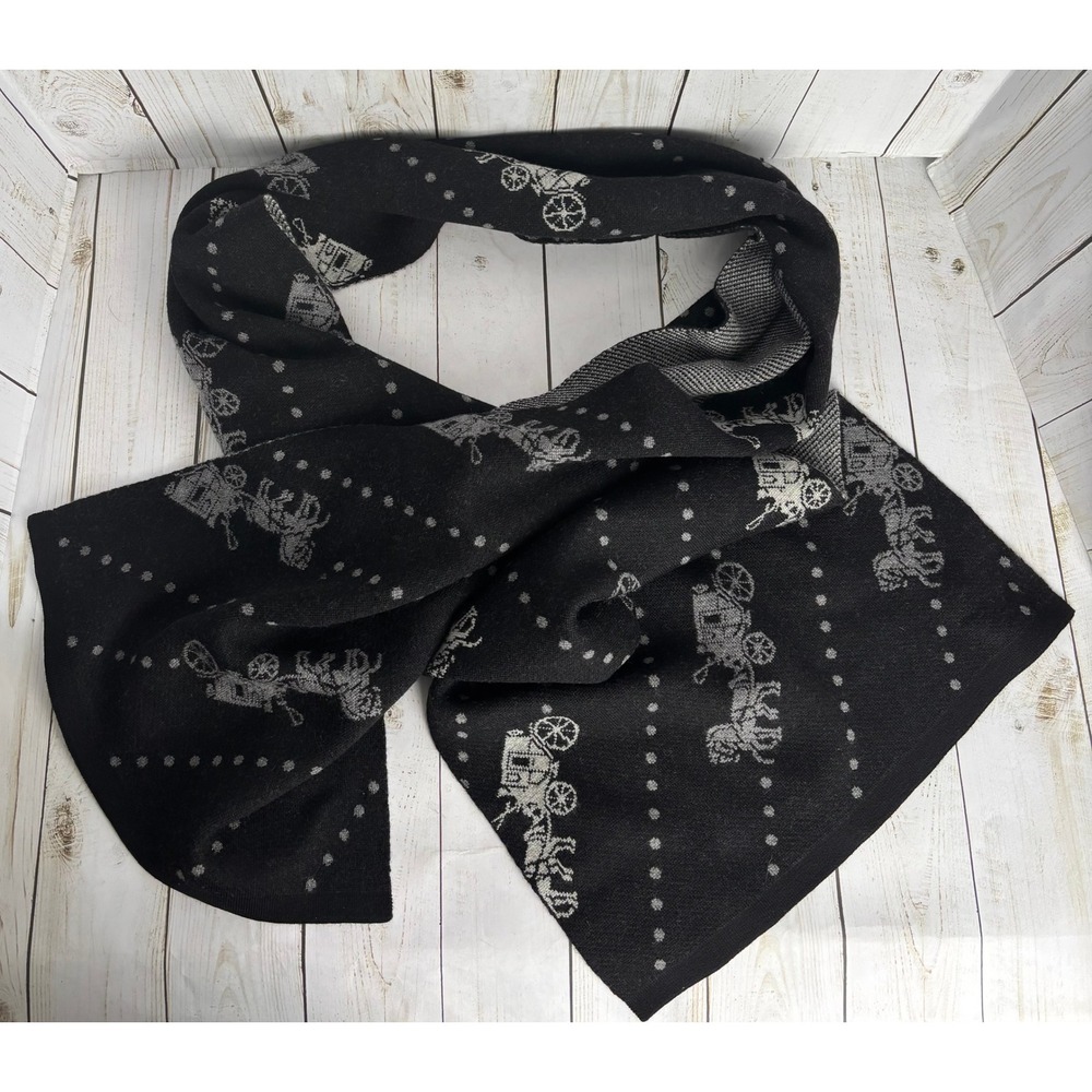 Coach Horse & Carriage Scarf Wrap Shawl Black Grey 100%‎ Wool Rectangular 2237